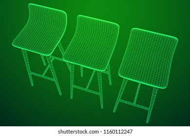 Bar stool furniture wireframe blueprint. Linear outline vector illustration. High chair. Bar interior design.