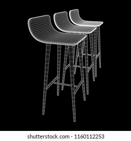 Bar stool furniture wireframe blueprint. Linear outline vector illustration. High chair. Bar interior design.