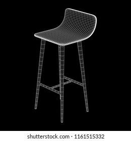 Bar stool furniture wireframe blueprint. Linear outline vector illustration. High chair. Bar interior design.