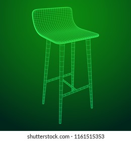 Bar stool furniture wireframe blueprint. Linear outline vector illustration. High chair. Bar interior design.