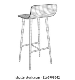 Bar Stool Furniture Wireframe Blueprint. Linear Outline Vector Illustration. High Chair. Bar Interior Design.