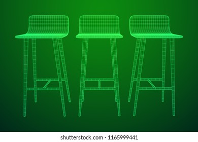 Bar stool furniture wireframe blueprint. Linear outline vector illustration. High chair. Bar interior design.