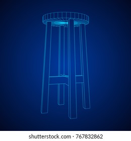 Bar stool furniture wireframe blueprint. Linear outline vector illustration. Bar chair. High chair. Bar interior design.