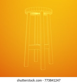 Bar stool furniture wireframe blueprint. Linear outline vector illustration. Bar chair. High chair. Bar interior design.