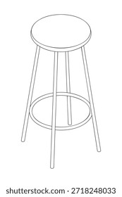 Taburete de bar - Ilustración vectorial isométrica dibujada a mano en blanco y negro.