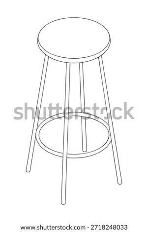 Bar stool - hand drawn isometric black and white vector illustration.
