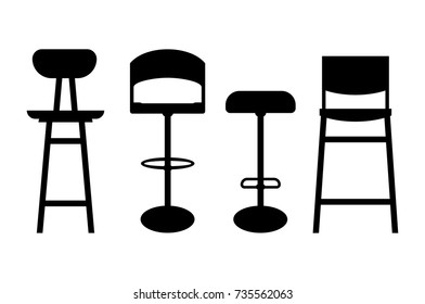 Bar stool icon - four variations. Silhouettes of bar stools. Bar stools isolated on white background .Vector illustration.