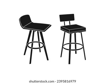 Icono de taburete de barras. Un conjunto de sillas de bar. La discoteca, el local de bebidas, el símbolo de los muebles de pub. Ilustración gráfica plana vectorial simple. Barra de silueta con fondo blanco. EPS 10 .