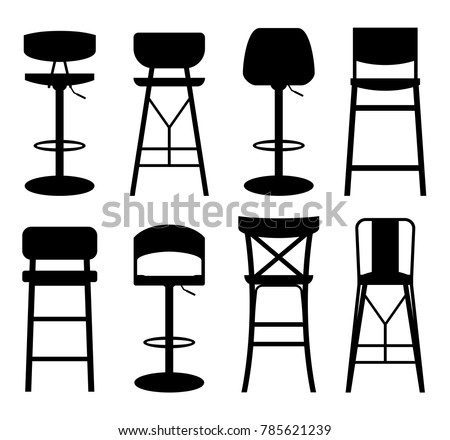 Bar stool icon. Silhouettes of bar stools. Bar stools isolated on white background . Stencils of bar stools. Vector illustration. 