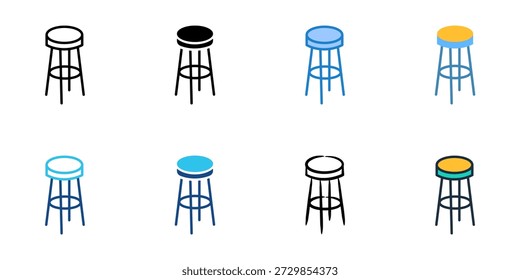 Iconos de taburete de bar establecen múltiples estilos de colección. Trazo editable 
