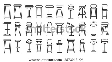Bar stool icons set outline vector. Chair club. Furniture cafe