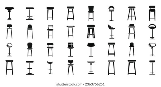 Bar stool icons set simple vector. Chair club. Furniture cafe