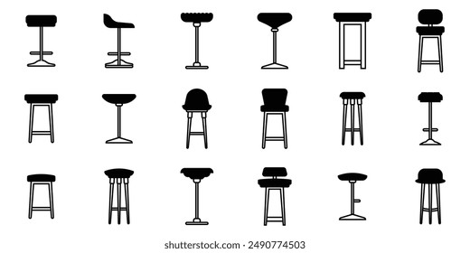  Bar stool icons set vector. Chair bench. Club furniture Chair club. Furniture cafe