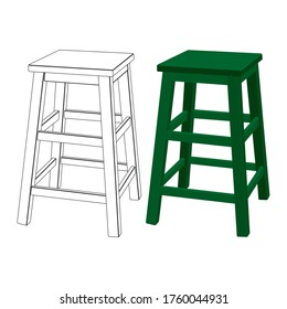 The Bar Stool Isolated On White Background. The Chair Vector Illustration. The Chair Furniture Coloring Page