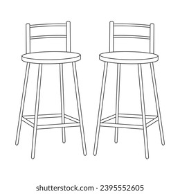 Bar Stool Isolated On White Background. The Chair Vector Illustration. The Chair Furniture Coloring Page. Coloring book for children, Stool. Doodle art