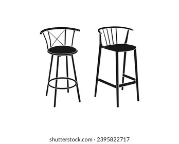 Bar stool Silhouette icon. A set of bar chairs. chair Line art, Adjustable Chair, Hand-drawn design elements. Vector simple flat graphic illustration. Vector Bar Stool Element In Trendy Style. EPS 10.