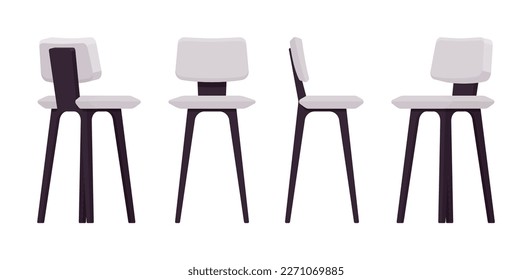 Bar stool tall chair furniture light set, wood height barstool. Cafe, restaurant comfort seat, living room, kitchen interior. Vector flat style cartoon home, office articles isolated, white background