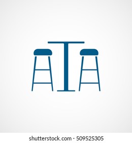 Bar Table And Chairs Blue Flat Icon On White Background
