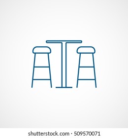 Bar Table And Chairs Blue Line Icon On White Background