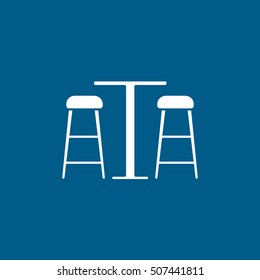 Bar Table And Chairs Flat Icon On Blue Background