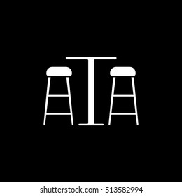 Bar Table And Chairs Flat Icon On Black Background