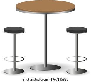 Bar table with chairs. Table with two chairs isolated on a white background. Vector, cartoon illustration. Vector.