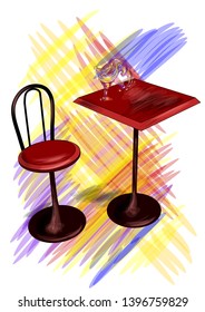 bar table with cocktail on white background