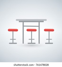 Bar Table And red Chairs On White Background
