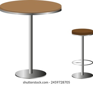 Bar table and bar stool isolated on white background. Vector, cartoon illustration. Vector.