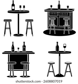 Bar Table Vector Silhouetted Bundle Set Collection 