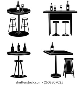 Bar Table Vector Silhouetted Bundle Set Collection 