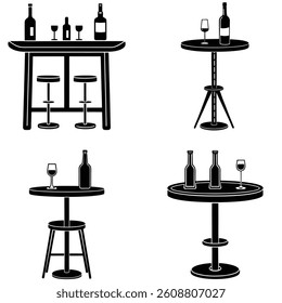 Bar Table Vector Silhouetted Bundle Set Collection 