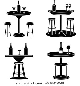 Bar Table Vector Silhouetted Bundle Set Collection 