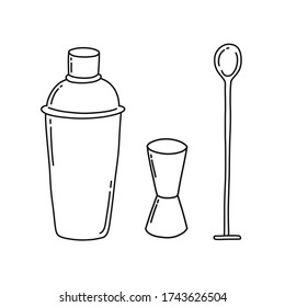bar tools doodle icons, vector illustration