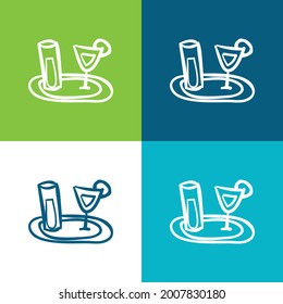 Bar Tray With Hand Drawn Drinks Glasses Flat four color minimal icon set