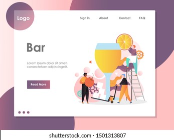 Bar vector website template, web page and landing page design for website and mobile site development. Evening cocktails, restaurant, night club bartender services.