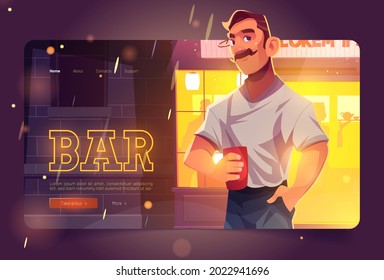 Bar website with man on background of pub front