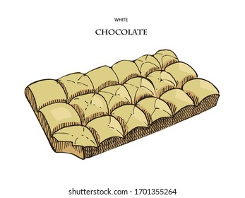 Bar of white chocolate vector set illustration.Vintage ink hand drawn desert, isolated on white background.Isolated cooking object.