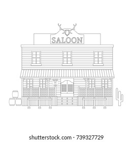 Bar in the wild west on isolated white background.. Children's coloring. Vector illustration