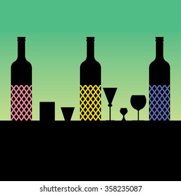 Bar wine and glasses vector illustration