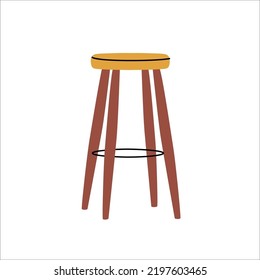 Bar wooden stool vector flat illustration. Colored furniture icon for kitchen. Comfortable home wooden chair. Isolated flat object on white background