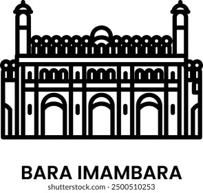 Bara Imambara, Lucknow, Uttar Pradesh, India. Minimalist line art icon, a historical landmark for web, mobile apps and UI.
