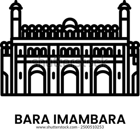 Bara Imambara, Lucknow, Uttar Pradesh, India. Minimalist line art icon, a historical landmark for web, mobile apps and UI.
