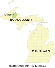 Baraga County and village of Munising location on Michigan state map