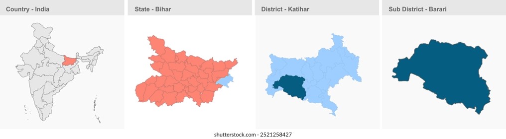 Mapa de Barari (Distrito de Katihar, Estado de Bihar, República da Índia), Distrito de Katihar, Estado de Bihar, República da Índia, Governo de Bihar, território indiano, Índia Oriental, política, aldeia, turismo