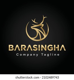 vector premium del logotipo mínimo de oro barasingha, 