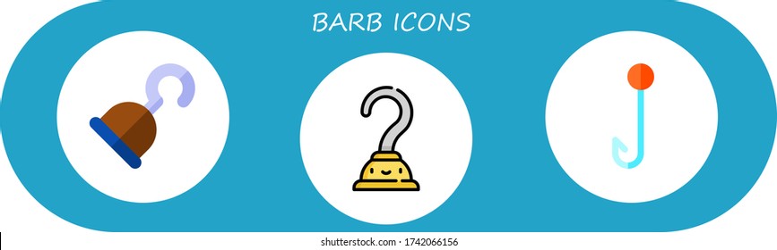 barb icon set. 3 flat barb icons.  Simple modern icons such as: hook