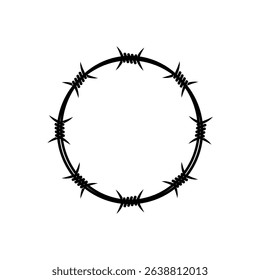 Barb wire circle fence frame isolated on white background