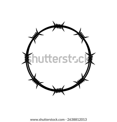 Barb wire circle fence frame isolated on white background