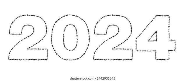 Barb wire year 2024. new year. Basic geometric shapes collection vector set. Brush and stroke vector design.